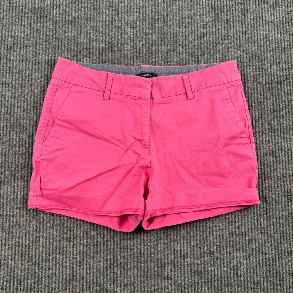 Nautica Womens Hot Pink Stretch Cotton Chino Shorts Size 6 Cuffed Mid Rise Twill
